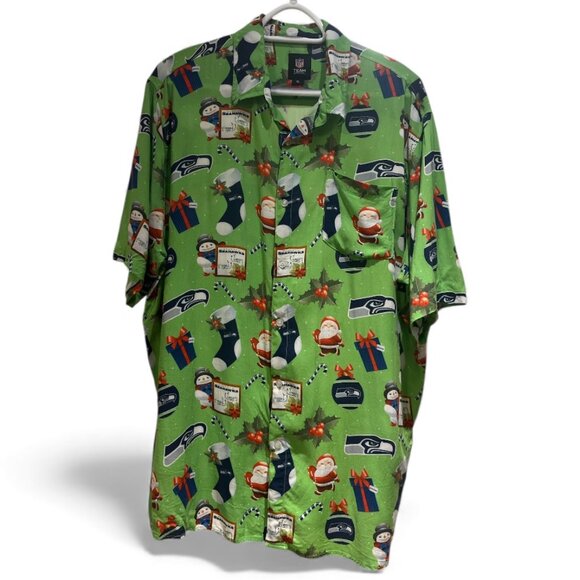 NFL SEATTLE SEAHAWKS Men's Christmas Shirt Button Down Casual Size XL Santa - Picture 2 of 8
